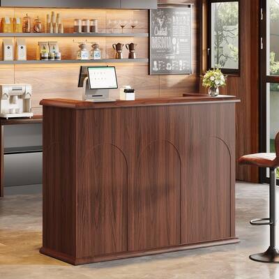 55 Inches Large Modern Reception Desk with Counter Front Counter Desk - Walnut