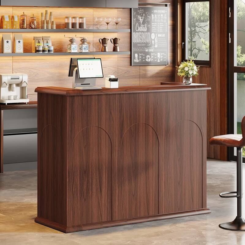 55 Inches Reception Desk, Modern Large Front Counter Desk for Checkout, Lobby, Salon, Office, Walnut
