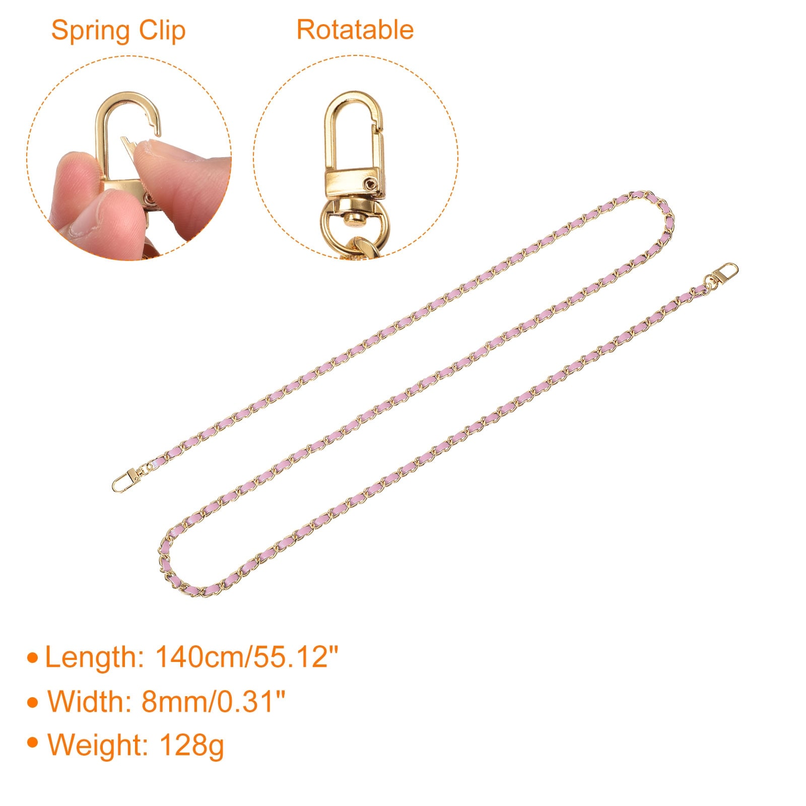 Purse Chain Strap, Leather Iron Flat Chain Strap with Buckles for Shoulder and Cross Body Bags Replacement Strap