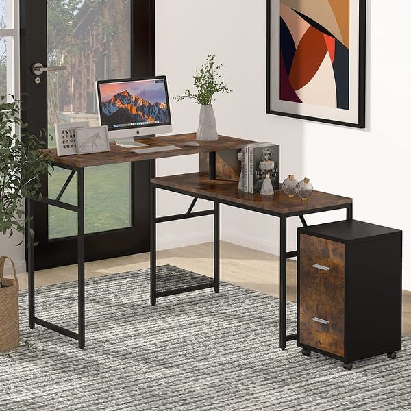 Reversible L Shaped Desk with 2 Drawer File Overstock 34395558