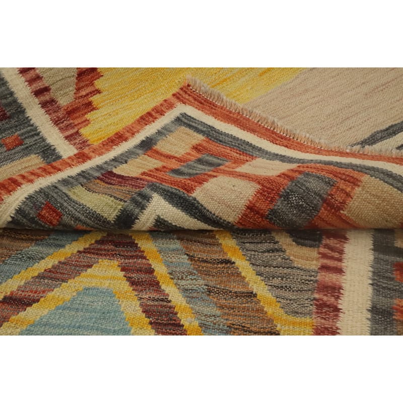 Hand Woven Oriental 100% Wool Carpet Southwestern Modern Multi-Colored Kilim Runner Rug - 10' 1'' X 2' 9''