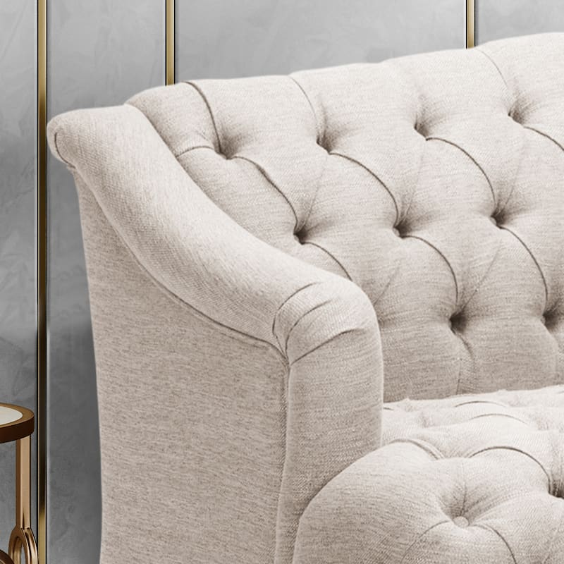 3-Seat PU Sofa with Tufted Stitching, Birch Legs for Living Room