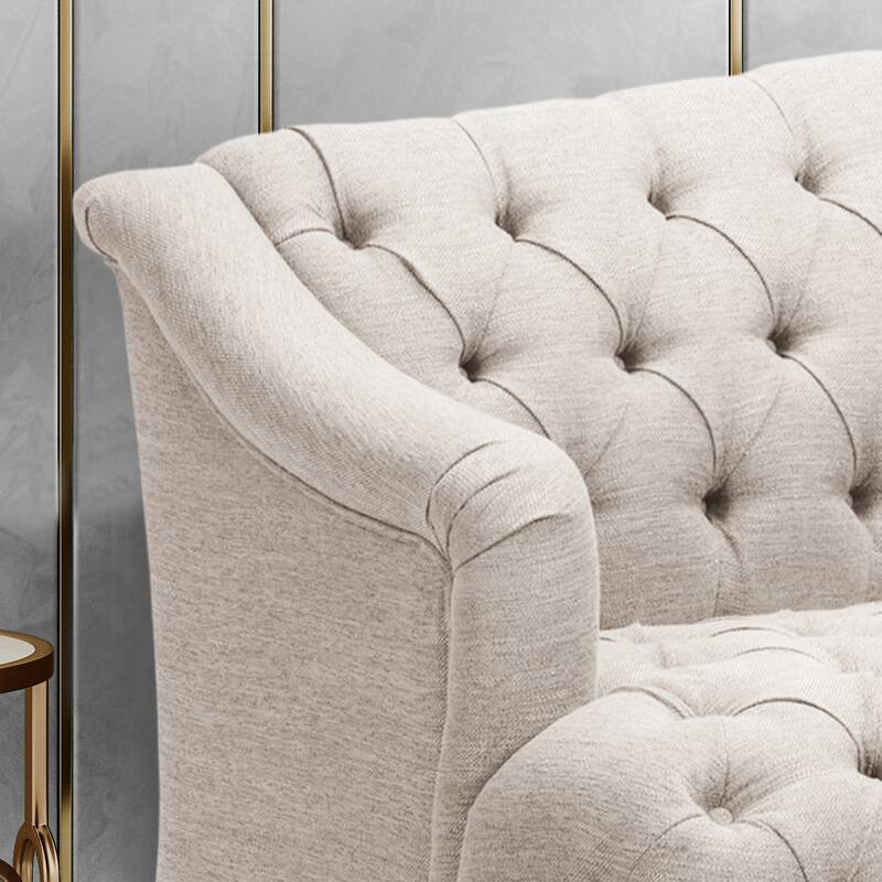Contemporary 3-Seater Sofa with Button Tufted PU Upholstery and Birch Wood Legs