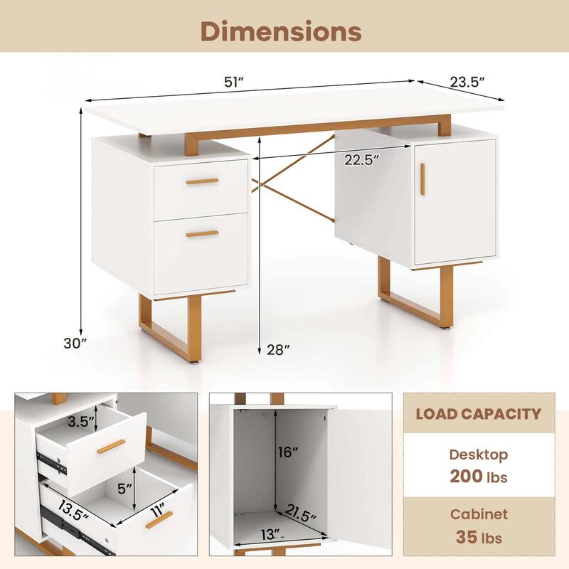 Costway 51" Home Office Desk with Floating Desktop Dual Drawers
