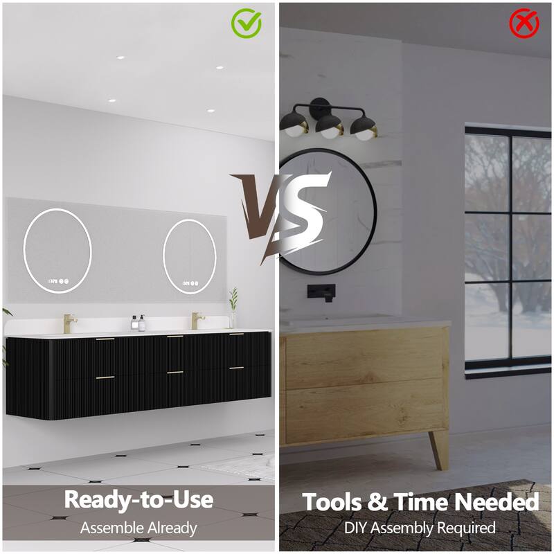 84" Floating Bathroom Vanity with Integrated countertop Rectangular Sink Solid Wood