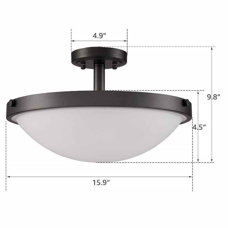 Chatnam 3-Light Black Semi Flush Ceiling Light Frosted Glass Ceiling Lighting