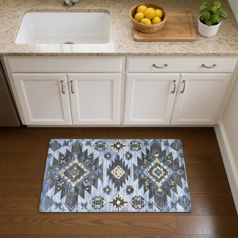 Premium Washable Super Soft Global Tribal Mayfield Rug - Blue - 1'8" x 2'6"