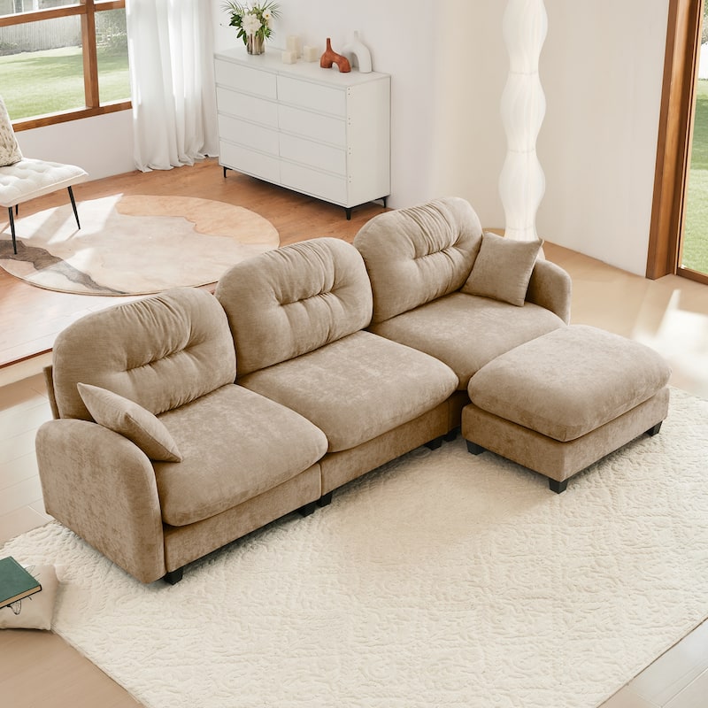 GDF Studio - Amori Modular Modern Chenille L-Shaped Sectional Sofa with Ottoman and Tufted Cushion Backrest - Camel