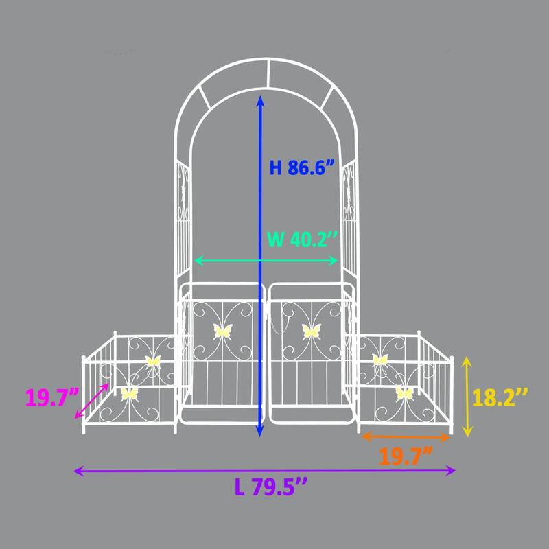 86.6'' H x 79.5'' W Patio Metal Garden Arch Trellis w/Gate，Climbing Plant Support，Anti-Rust Coating - 86.6'' H x 79.5'' W