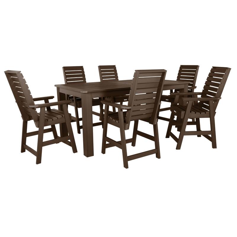 HIGHWOOD 7-Piece Counter Height Outdoor Dining Set - 42" x 84" Table - Weathered Acorn