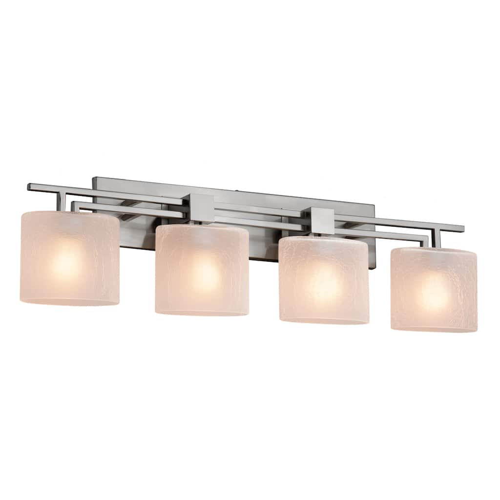 Justice Design Fusion Aero 4-light Brushed Nickel Bath Bar, Frosted Crackle Oval Shade