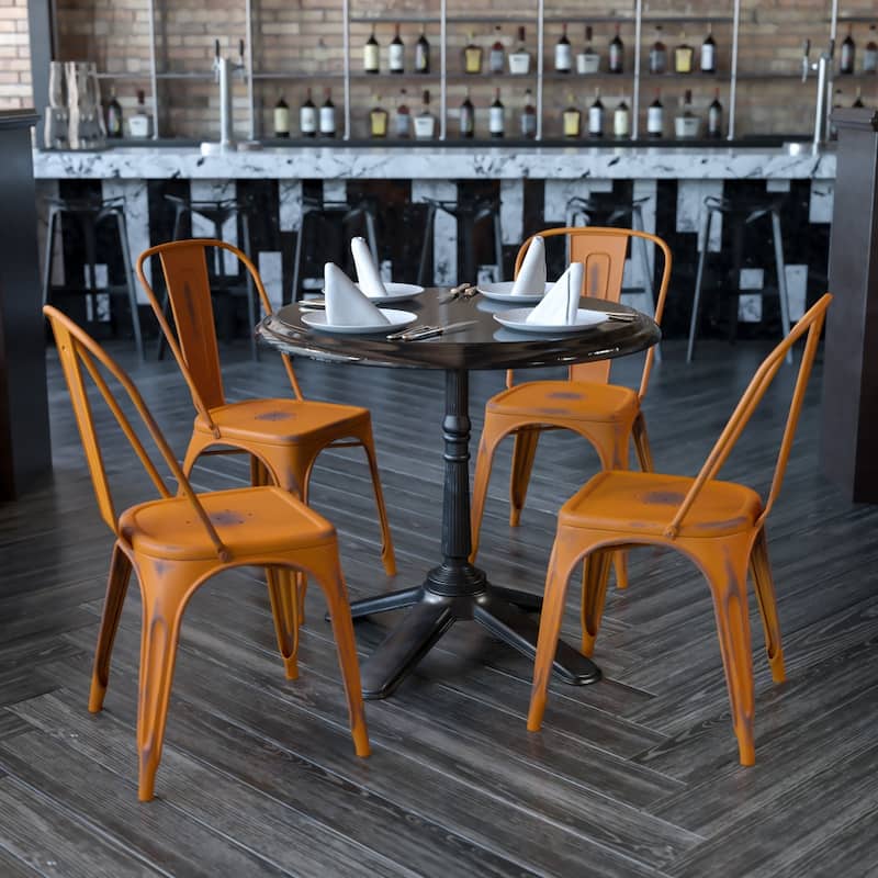 Distressed Metal Indoor-Outdoor Stackable Chair - Kitchen Furniture - Orange