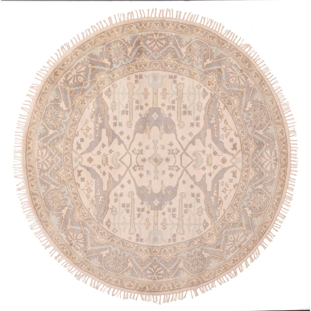 ECARPETGALLERY Hand-knotted Royal Oushak Ivory Wool Rug - 8'0 x 7'9