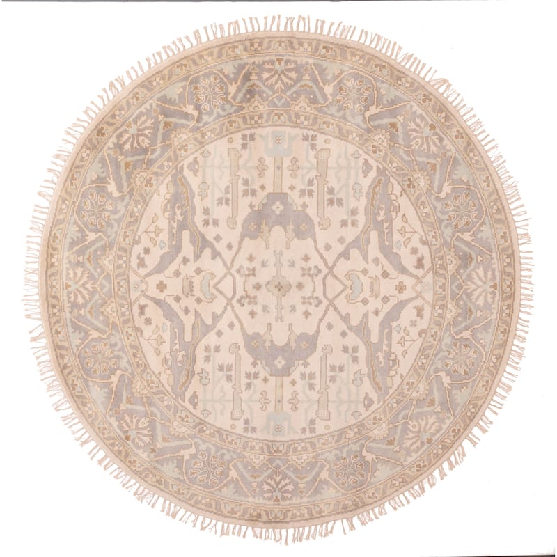 ECARPETGALLERY Hand-knotted Royal Oushak Ivory Wool Rug - 8'0 x 7'9