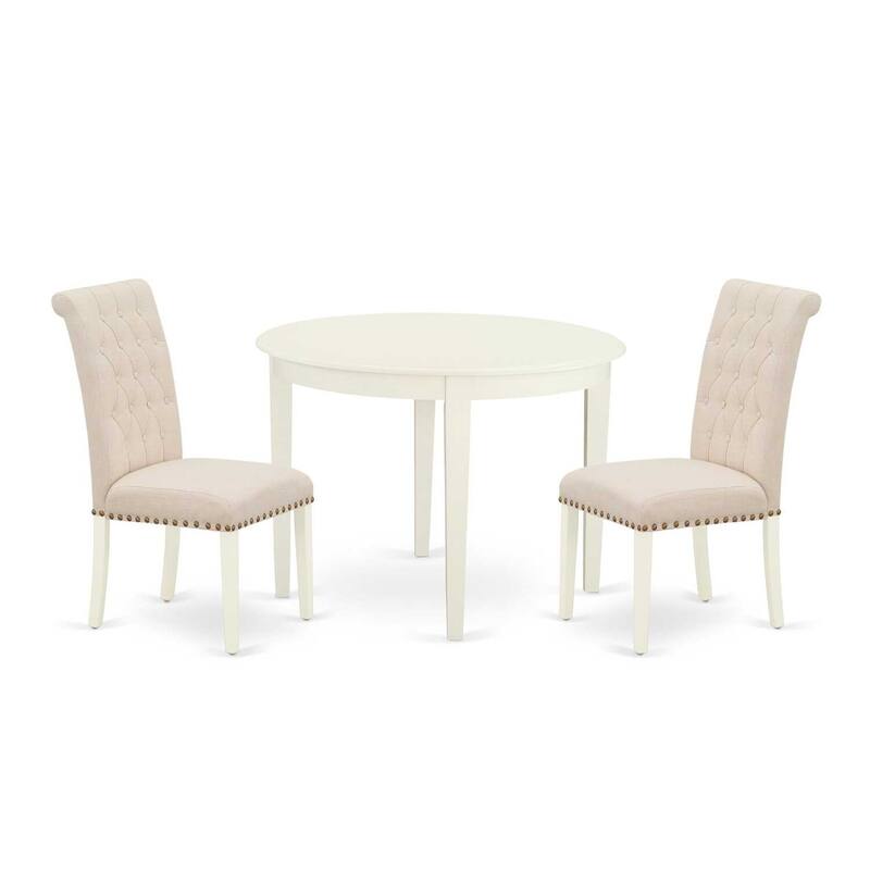 HomeStock 3-Piece White Finish Round Solid Wood Top Dining Table Set