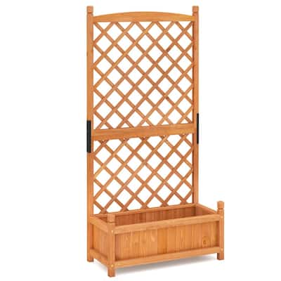 Wooden Raised Garden Bed with Trellis Fir Wood Planter Box for Vegetables Flowers Herbs Indoor Outdoor - 28" x 13" x 60"