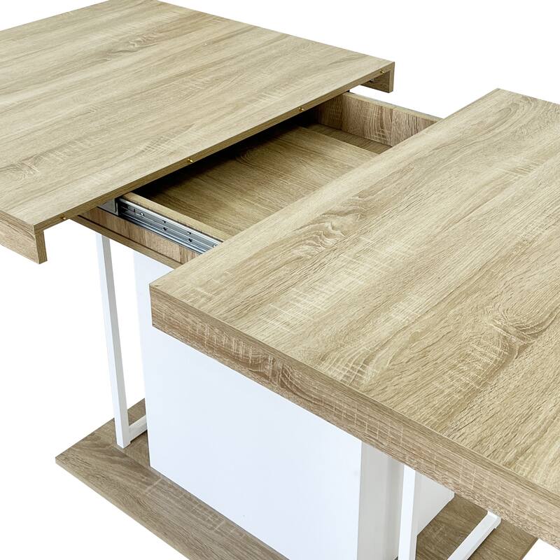 Rectangle Extendable Dining Table For 6-10 People Aged Effect Wood
