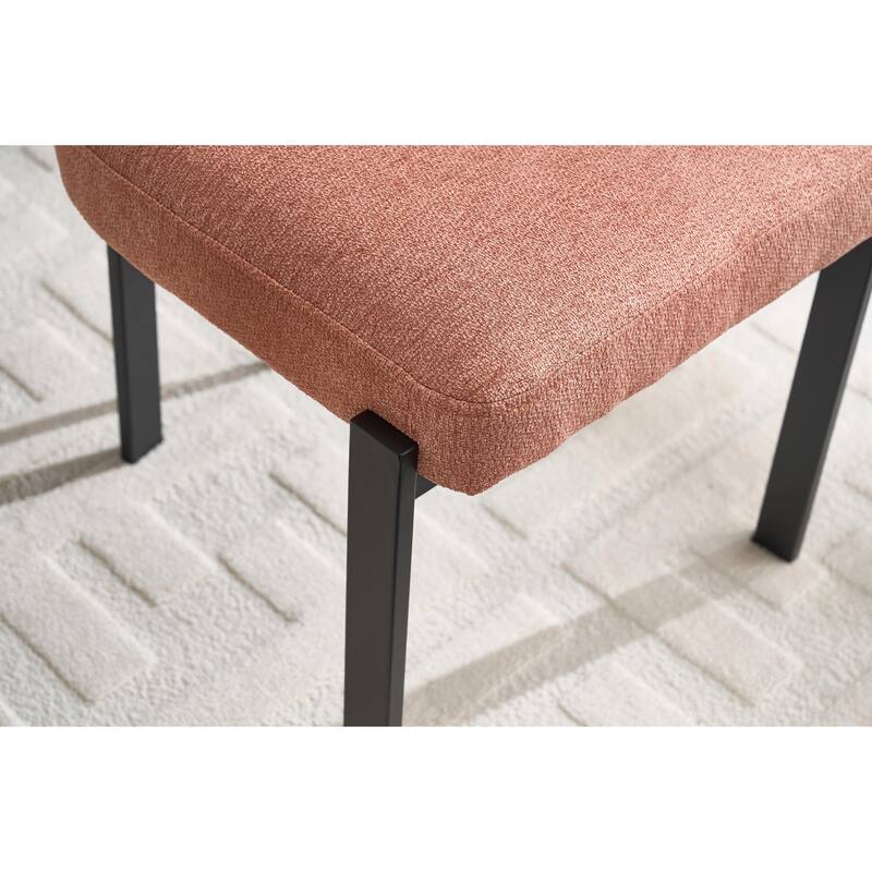 Mid-Century Upholstered Boucle Kitchen Dining Chairs with Black Metal Legs，Set of 2