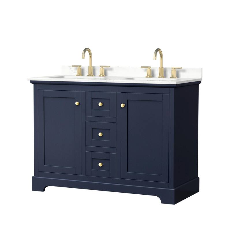 Wyndham Collection WCV232348D-QTZ-US3MXX Avery 48" Free Standing - Dark Blue / Giotto Quartz Top / Brushed Gold