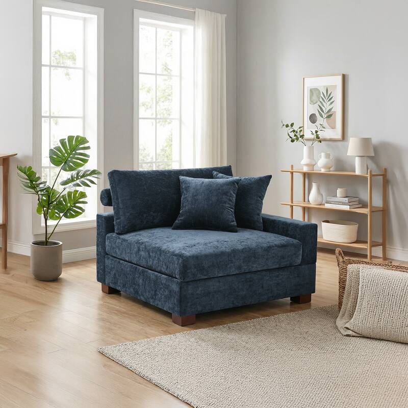 Chenille Upholstered Armless Accent Chair With Plush Cushion