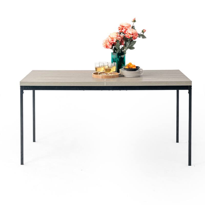 Homy Casa Modern Dining Office Table, 59in Rectangular Wood Top, Black Legs
