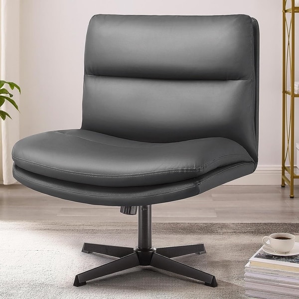 BOSSIN Armless Office Desk Chair No Wheels,PU Leather Padded Modern
