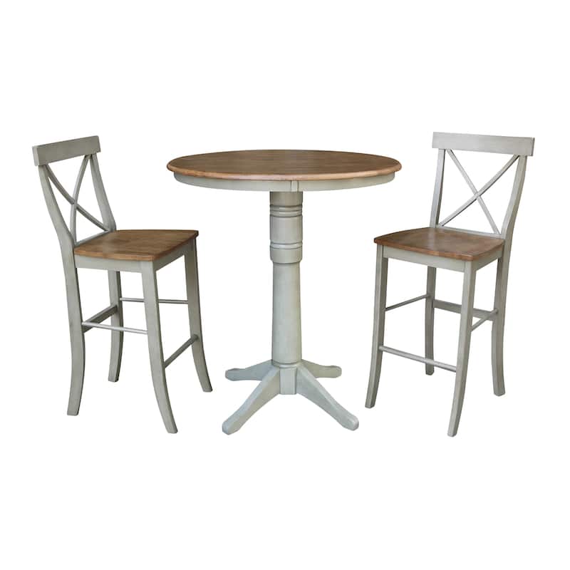 36" Round Pedestal Bar Height Table With 2 X-Back Bar Height Stools - Set of 3 Pieces