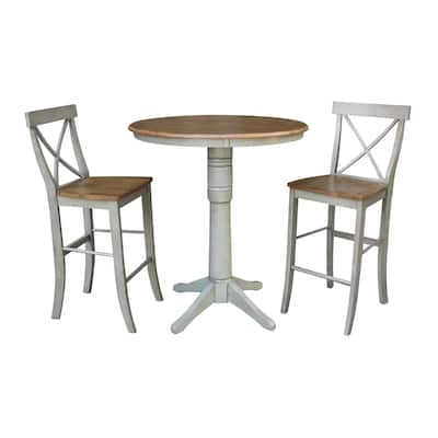 36" Round Pedestal Bar Height Table With 2 X-Back Bar Height Stools - Set of 3 Pieces