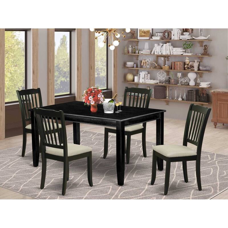 HomeStock 5-Pc Black Finish Solid Wood Top - Rectangular Dining Room Set - Seats 4