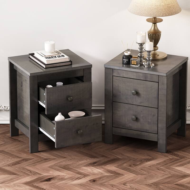 Farmhouse Wooden Nightstand Set of 2