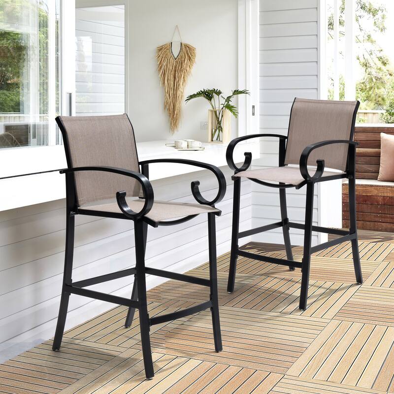 Outdoor Patio Aluminum BarStools Dining Armrest Chairs with Sunbrella Fabric - AUGUSTINEASHE - 2-Piece