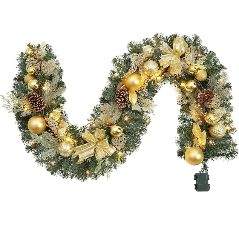 Pre-Lit 6Ft Christmas Garland with Warm White LEDs for Home Decor - N/A - Gold