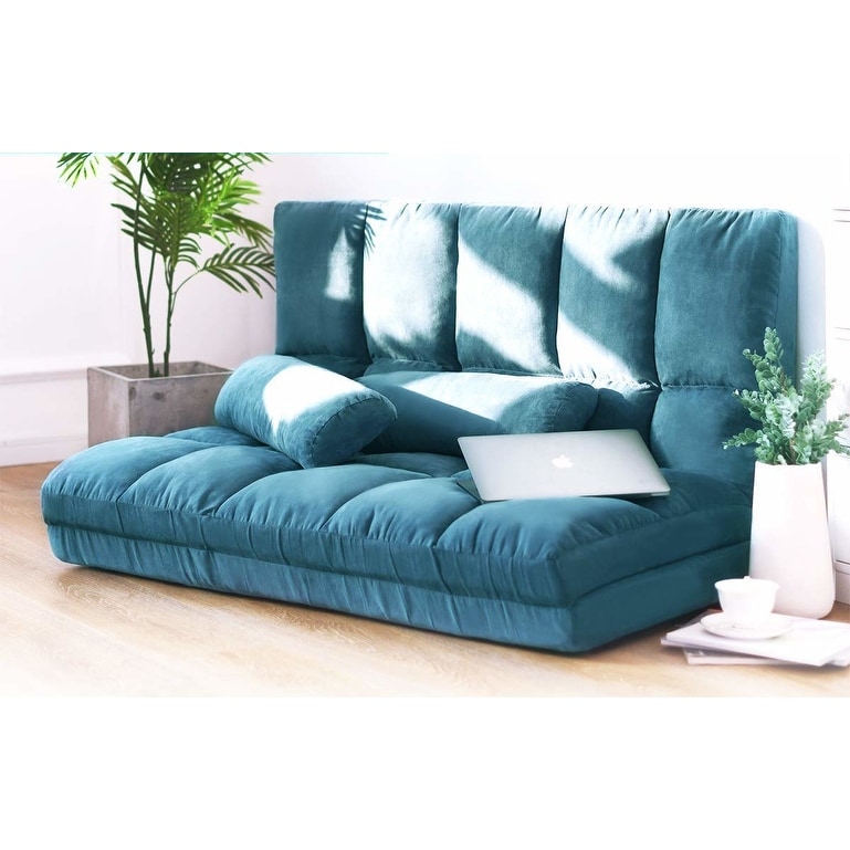 Merax Blue Small 5 position Adjustable Folding Floor Loveseat with 2 Pillows Bed Bath Beyond 31483284