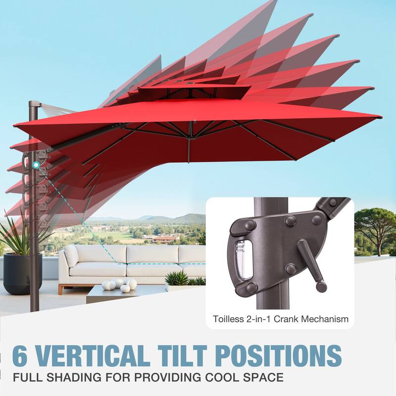 9 x 12 FT Outdoor Patio Double Top Rectangular Cantilever Umbrella with Wheel Base