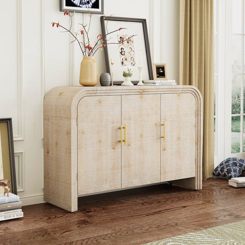Retro Minimalist Curved Sideboard with Gold Handles