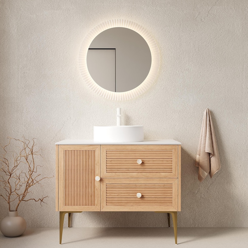 Natural Style Bathroom Vanity with Sink and 1 Door 2 Drawers