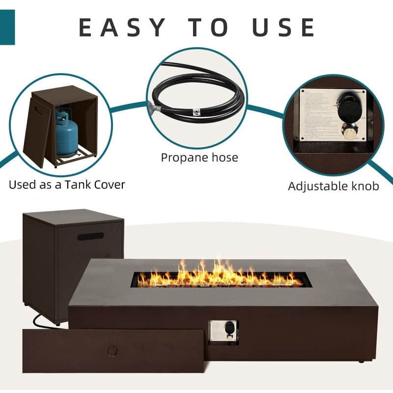 Patio Watcher 56-in W 50000-BTU Rectangular Iron Fire Pit Table with Propane Tank Cover - N/A