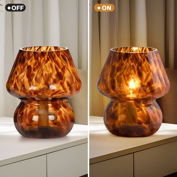 Brown Leopard Print All glass Table Lamp with Inline Switch 5.75 x 5.75 x 7.25 L x W x H Bed Bath Beyond 40966418