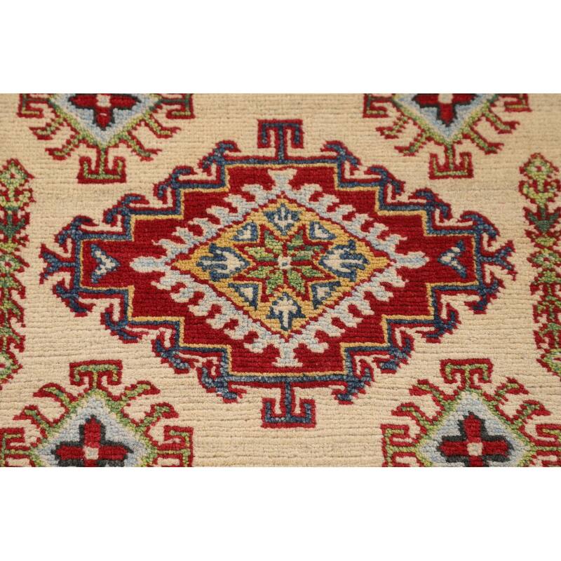 Geometric Kazak Oriental Accent Rug Handmade Wool Carpet - 3'2" x 5'0"