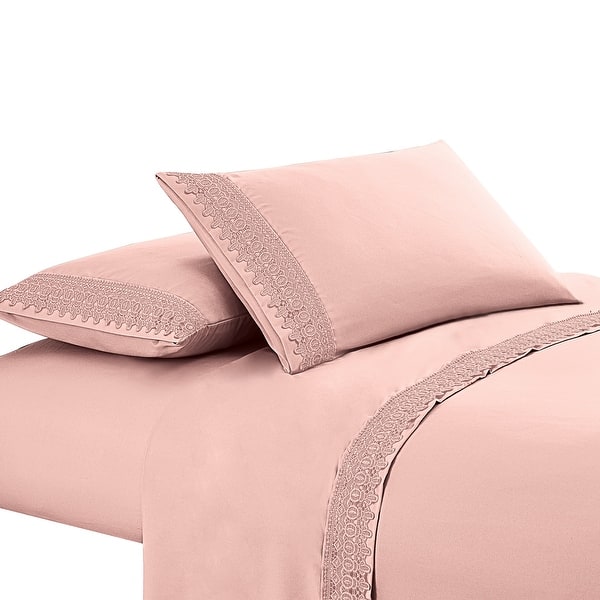 Embroidered Lace Design 4Piece Sheet Set Bed Bath & Beyond 37369743