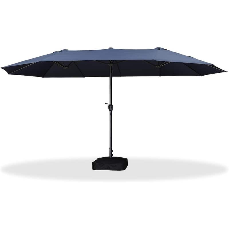 PURPLE LEAF 15ft Patio Market Umbrella with Lights OR Without lights and Base Double-Sided Rectangle Outdoor Table Sun Umbrellas
