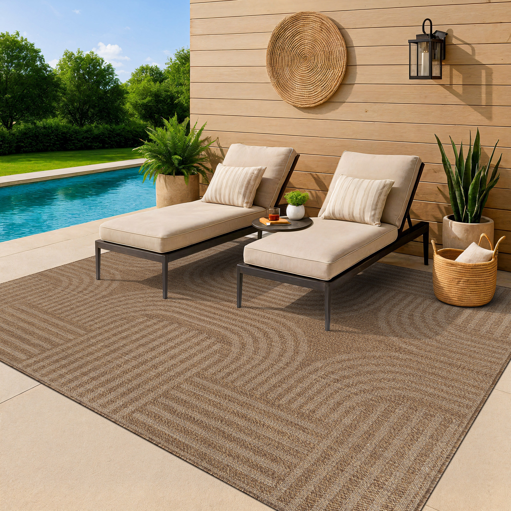 World Rug Gallery Geometric Indoor/Outdoor Flat Woven Area Rug - Natural Jute-Style, Easy-Care Patio Rug for Balcony Patio Deck