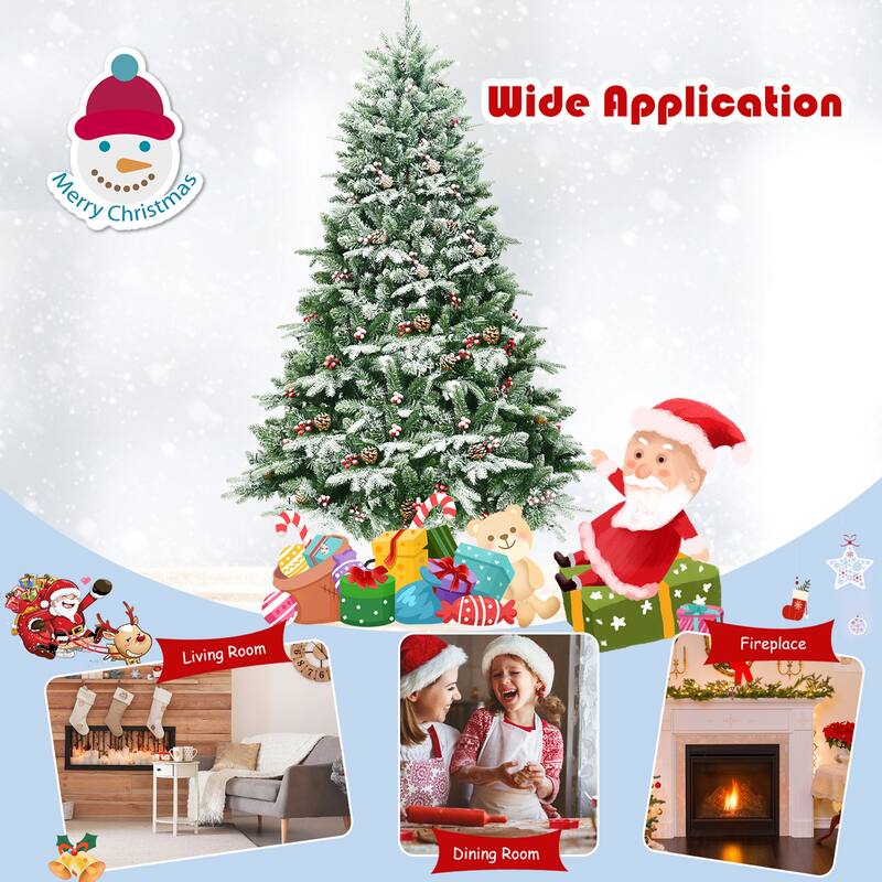 Gymax 6.5FT Pre-lit Pine Christmas Tree Snow Flocked Decoration Tree - See Details