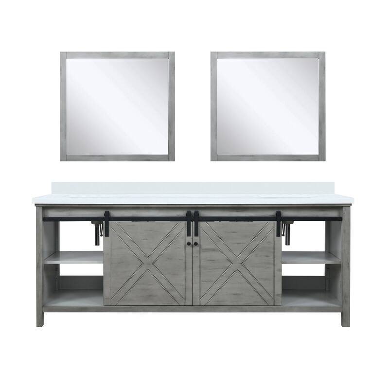 Marsyas 84 in W x 22 in D White Double Bath Vanity, Grey Quartz Countertop and 34 in Mirrors