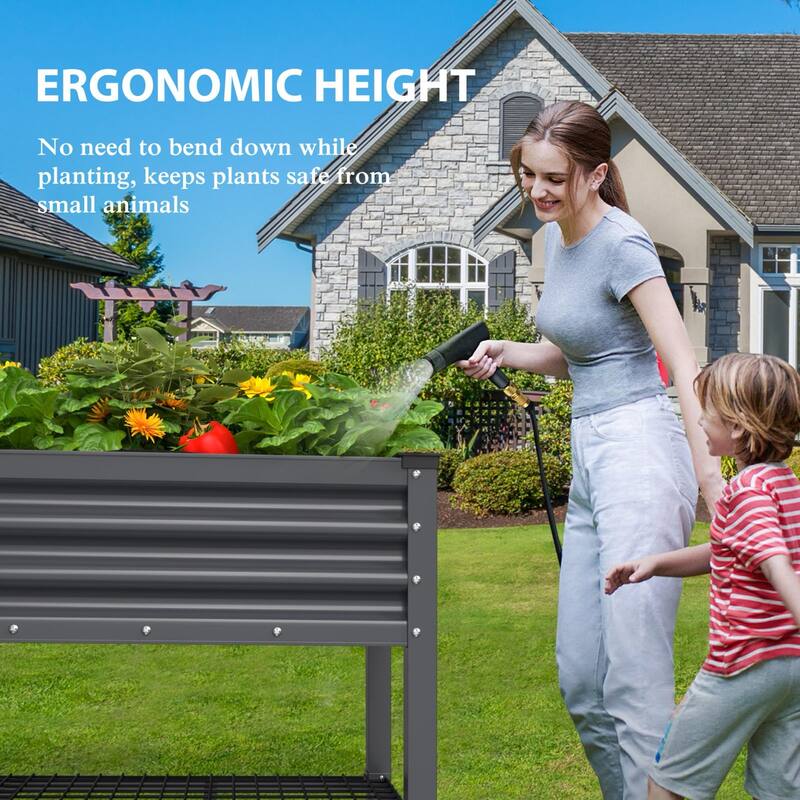 VEIKOUS 7.8 Cu.ft Galvanized Steel Raised Garden Bed, Large Outdoor Planter Box with Drainage Holes, Wheels