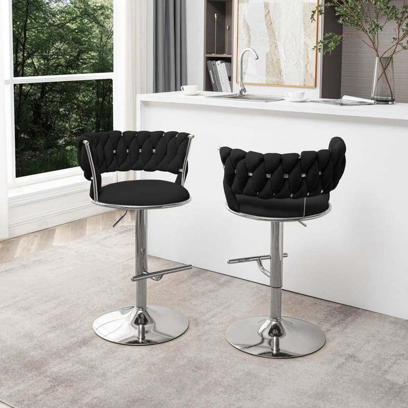 Best Quality Furniture Adjustable Velvet Barstools with Round Chrome Finish Base (Set of 2)