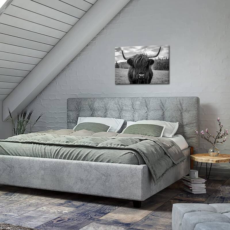 Wall Art Black and White Texas Freedom Highland Cow Pictures