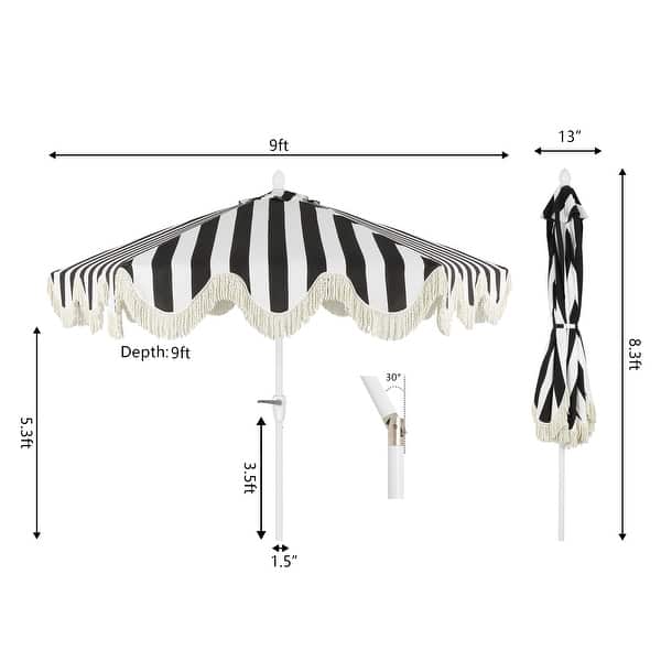dimension image slide 8 of 20, 9ft Tassel Patio Umbrella Auto-Tilt, Crank , by JONATHAN Y