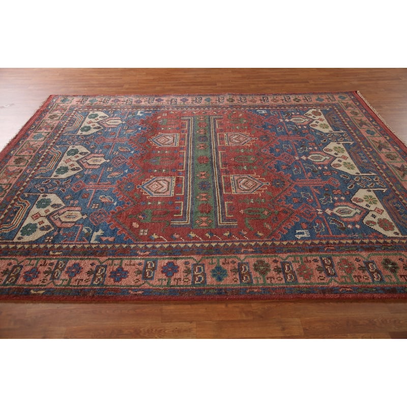 Geometric Red Sirjan Oriental Area Rug Handmade Wool Carpet - 7'11"x 9'11"