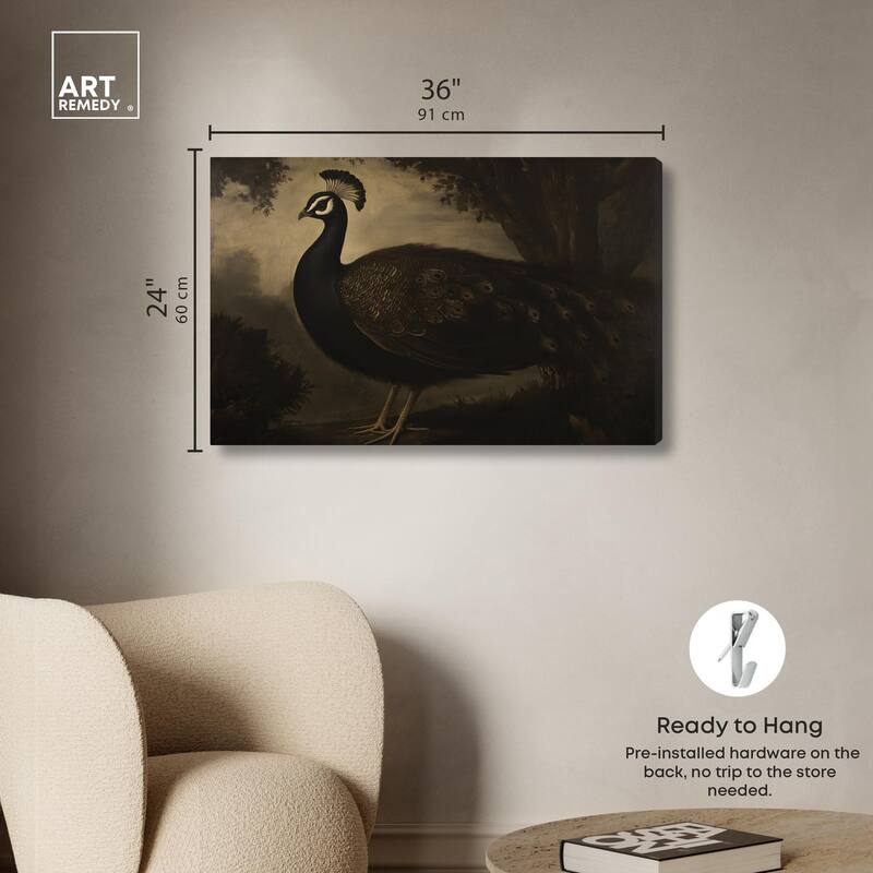 Peacock in Monotone Canvas by Art Remedy, Gallery Wrapped